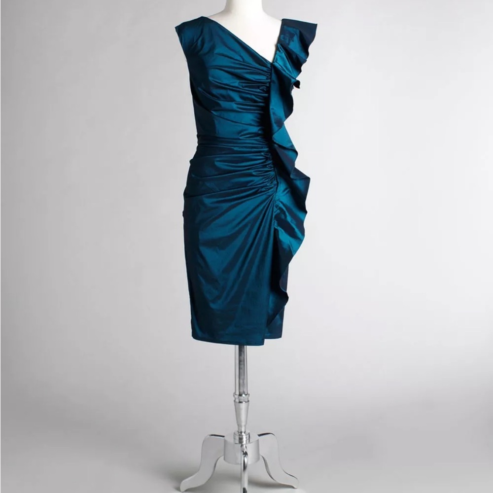 Tadashi Shoji Blue Asymmetrical Ruched Cocktail Dress